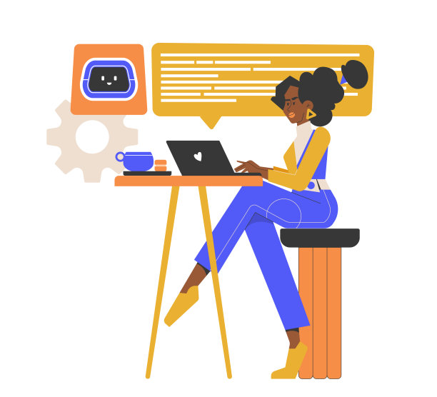 一个女孩用笔记本电脑和互联网上的聊天机器人交流。图片下载