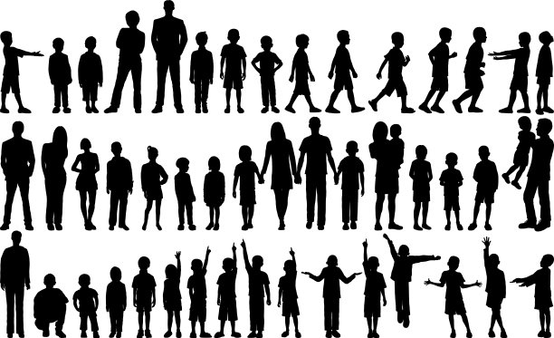 儿童与家庭剪影图片下载