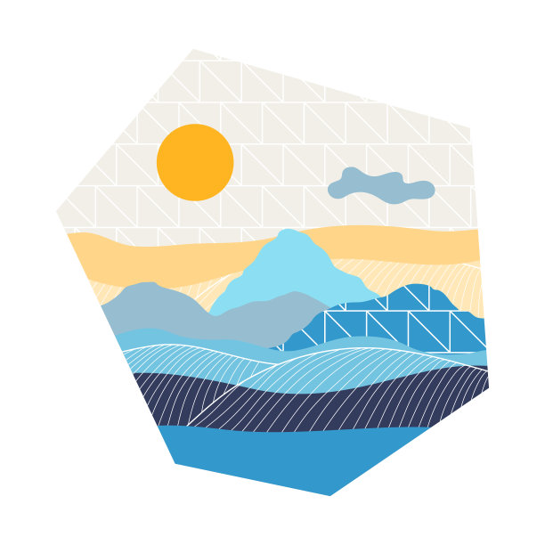 有山脉和丘陵的景观。自然场景插图。图片下载