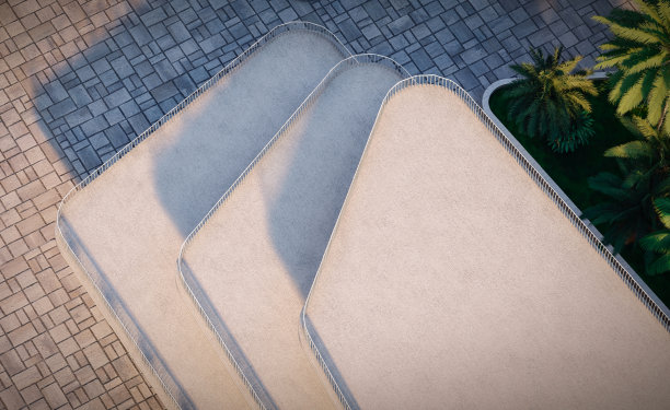 平面俯视图渲染的有机建筑与梯田混凝土板图片下载