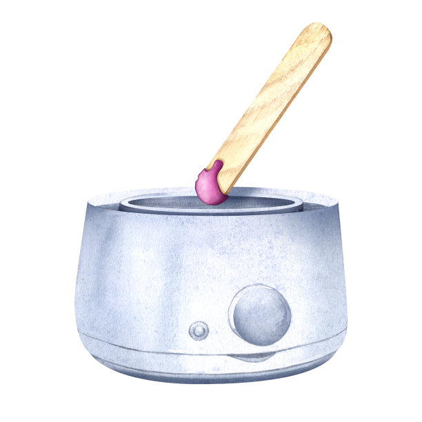 用抹刀将蜡从熔蜡碗中除去。去除体毛的电子装置。水彩插图。美与健康理念图片下载