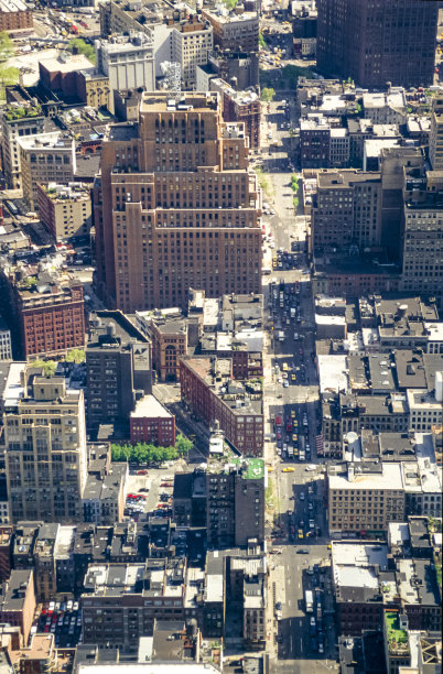 20世纪90年代初，纽约天际线，曼哈顿，摩天大楼和街道峡谷的历史彩色照片扫描幻灯片图片下载