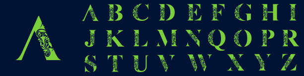 一组字母A到Z的大写图形。有花有叶的字母。矢量插图的婚礼，贺卡，邀请模板设计图片下载