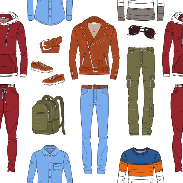 男时尚集，矢量无缝背景图案图片下载