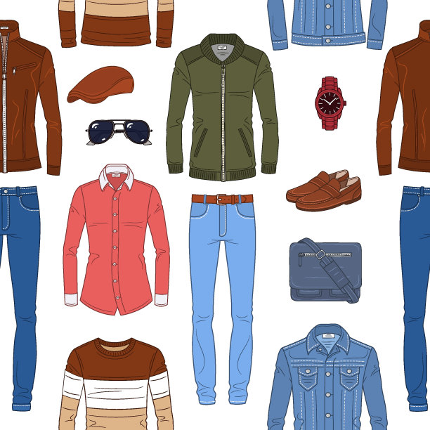 男时尚集，矢量无缝背景图案图片下载
