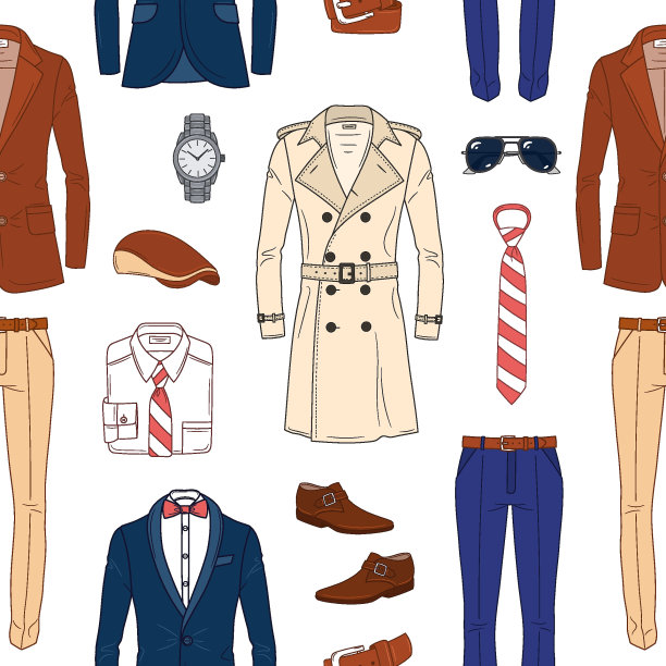 男时尚集，矢量无缝背景图案图片下载