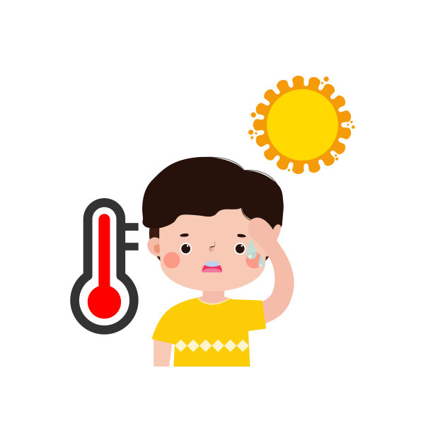 夏天中暑的孩子，可爱的卡通人物平面风格矢量插图白色背景图片下载