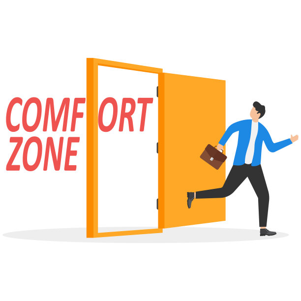 上班族、企业家或商人提着公文包走出敞开的大门。逃离舒适区的概念，迈向成功，个人发展，平面矢量插图图片下载