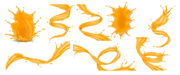 橙汁飞溅现实矢量插图集图片下载