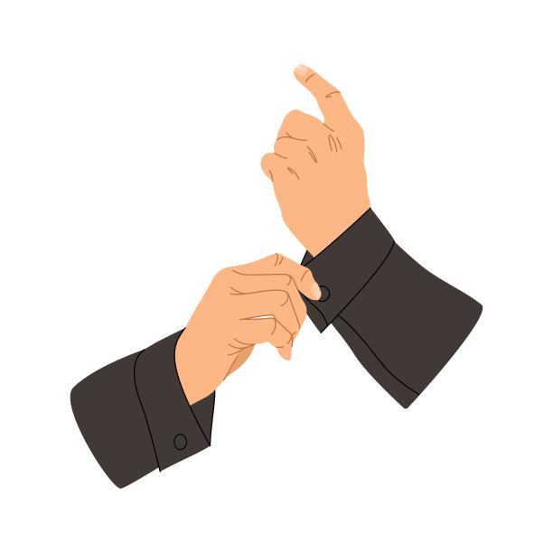 人手与基本的指甲设计。矢量插图。男性美甲概念。男士系袖扣。Non-colors修指甲。图片下载