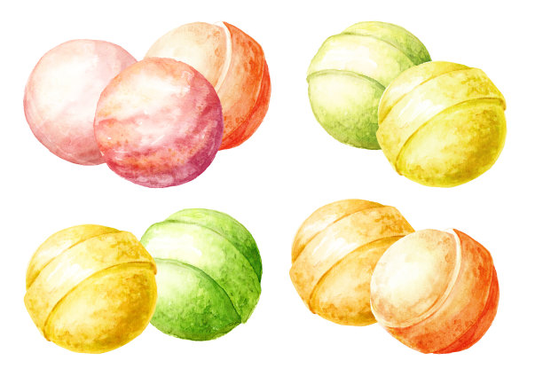 洗浴炸弹就位。手绘水彩插图，孤立在白色背景上图片下载