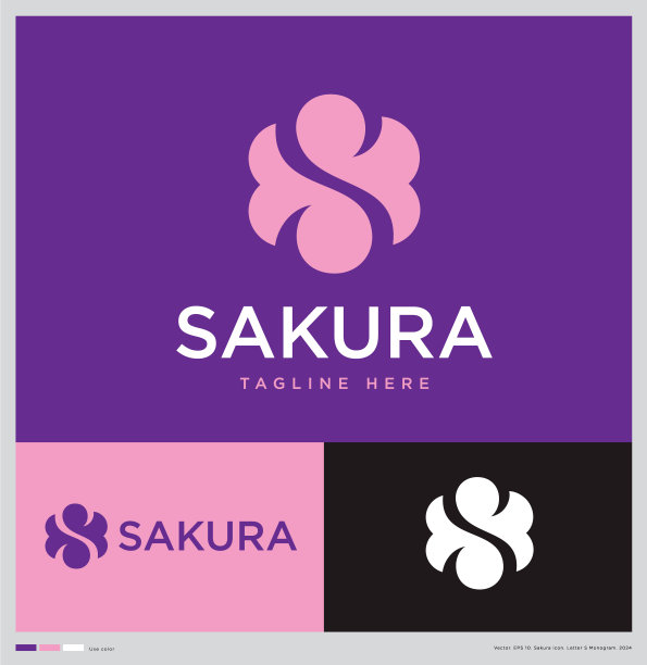 樱花标志在亚洲风格。粉红色花的字母组合。消失的字母S变成了樱花的形状。图片下载