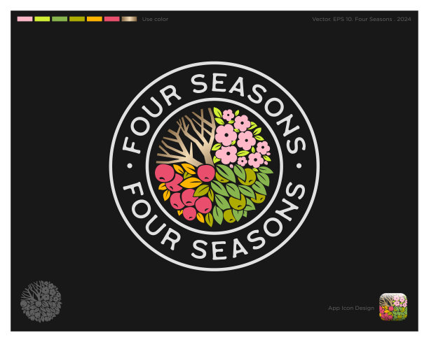 四季图标。年图标。冬天，春天，夏天和秋天。的身份。使用颜色和应用图标。图片下载