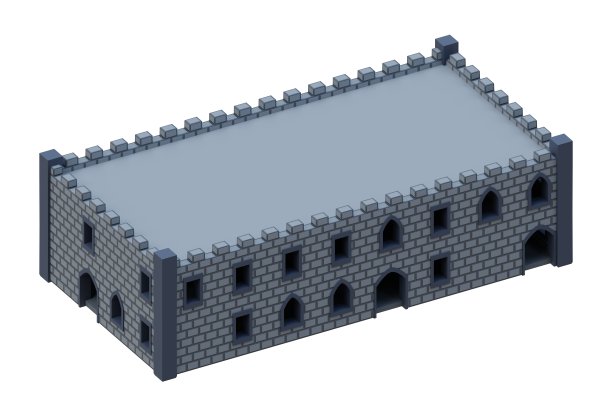 灰砖中世纪建筑等长风格堡垒。3 d渲染。图片下载