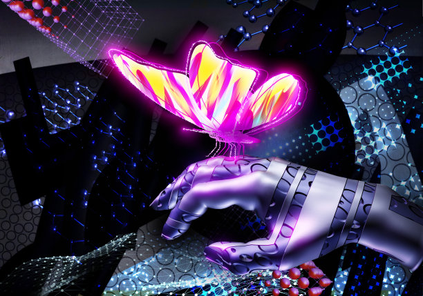 带蝴蝶的机械手图片下载