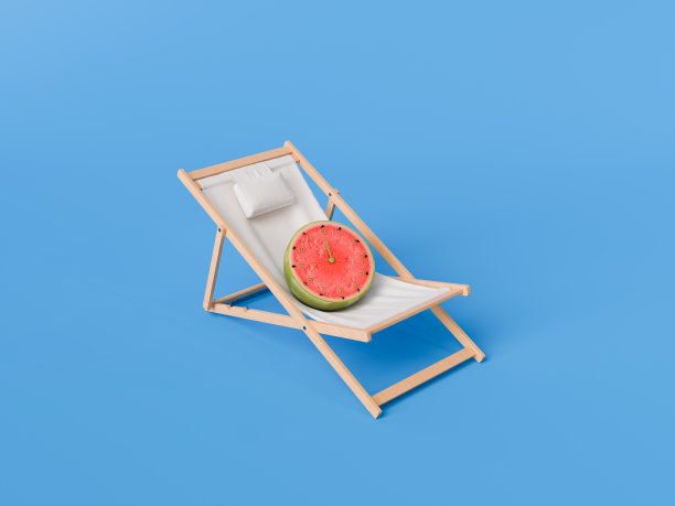 西瓜片与钟面沙滩椅，孤立的背景。图片下载