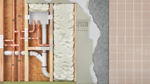 墙上的水管。见壁层。三维演示图片下载