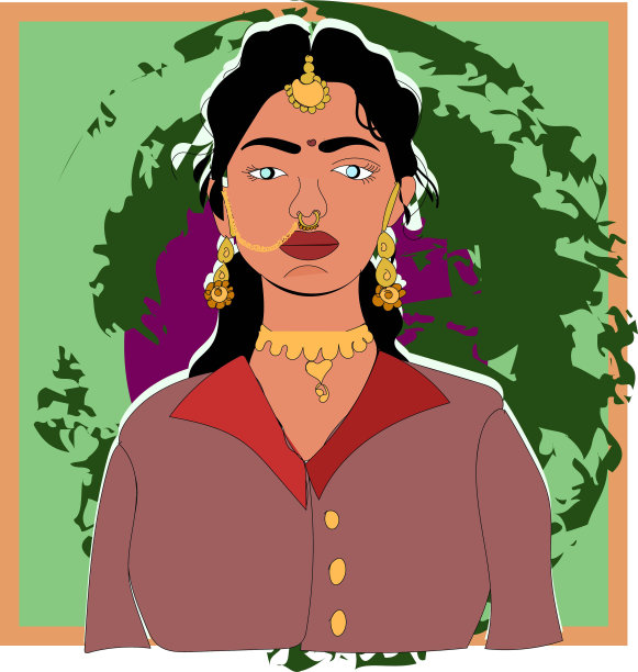 美丽的插图印度新娘穿着西方服装矢量插图现代女性与一个desi或传统的外观图片下载