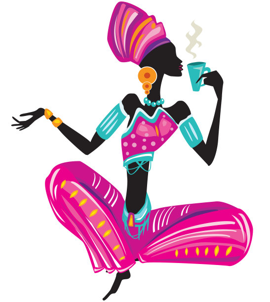 非洲黑人妇女，穿着民族服装，手里拿着杯子图片下载