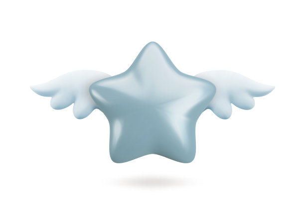 矢量三维银星与翅膀图标。可爱的现实卡通飞星3d渲染白色背景，光滑的白色金星插图客户评级概念，装饰，网页，游戏设计，应用程序图片下载