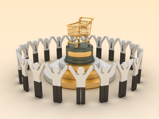 购物车奖杯与象形人物团队图片下载