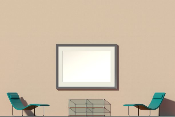 彩色墙壁与框架和白色背景的家具和椅子图片下载