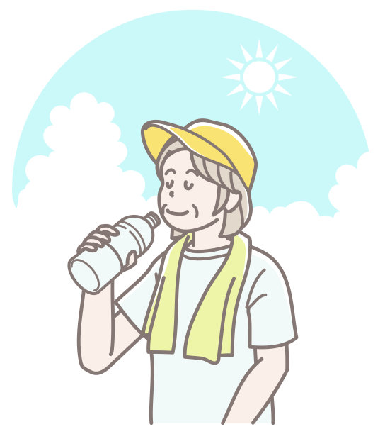 一位老妇人休息喝水的插图图片下载