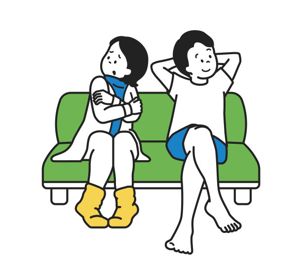 一个女人觉得冷，而男人很好。图片下载