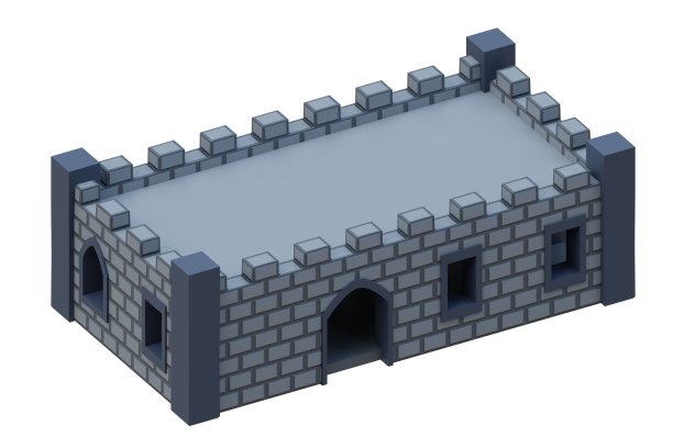 灰砖中世纪建筑等长风格堡垒。3 d渲染。图片下载