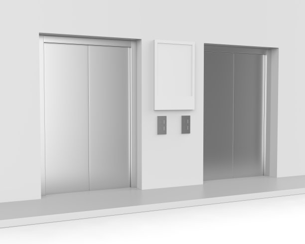 办公室走廊配有电梯和数字屏幕广告牌。图片下载