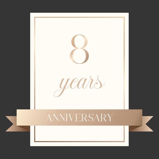 金色缎带装饰八周年纪念卡片图片下载