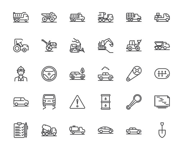 卡车矿车车辆轮廓图标集图片下载