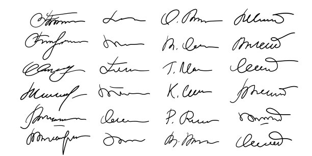 一组不同的假签名和签名，模仿证书，信件或文件的真实性，具有手工制作的涂鸦和涂鸦，矢量插图图片下载
