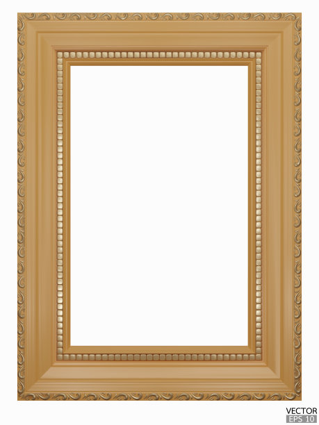 现实的棕色木制复古框架孤立在白色背景。矩形框架模型。经典的木制相框。山毛榉边界的绘画，海报，和照片画廊。三维矢量插图。图片下载