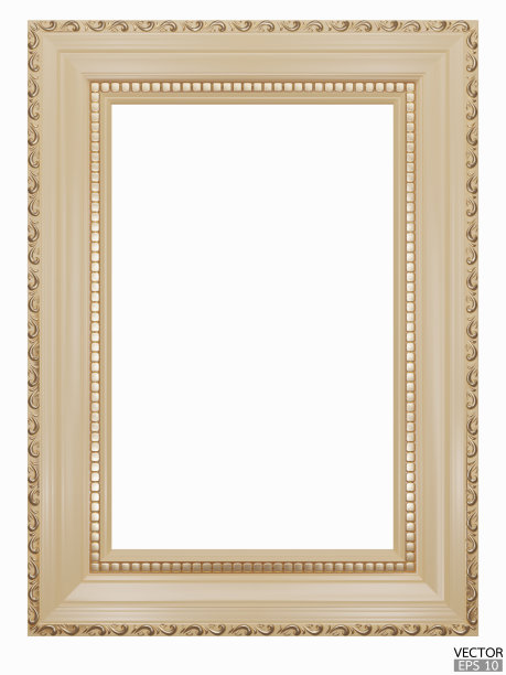 现实象牙木制复古框架孤立在白色背景。矩形框架模型。经典的木制相框。米色边框的绘画，海报，和照片画廊。三维矢量插图。图片下载