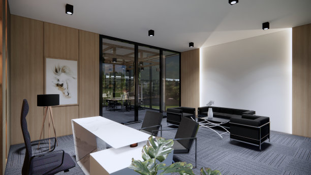 室内空现代阁楼办公室开放空间现代办公室镜头。现代开放式大堂及接待区会议室设计。3D渲染。图片下载