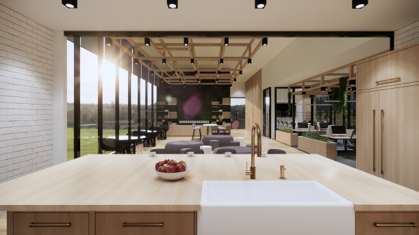 室内空现代阁楼办公室开放空间现代办公室镜头。现代开放式大堂及接待区会议室设计。3D渲染。图片下载