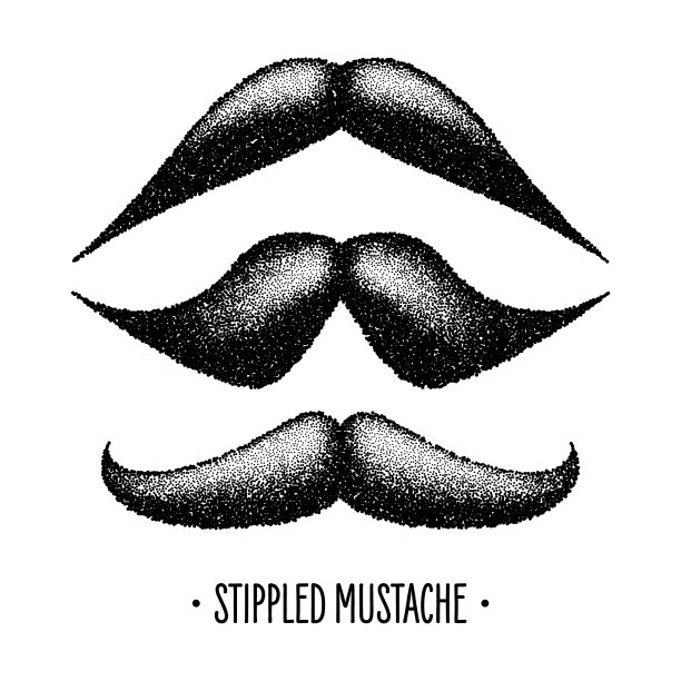 点状的复古胡子。卷曲的面部毛发。文艺范儿十足的大胡子。点画，点画和阴影，点画图案，半色调效果。矢量图图片下载
