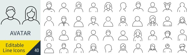 矢量线艺术图标设置为男性和女性的头像图片下载