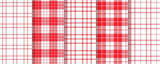 方格无缝图案。格子红白底色。矢量插图。图片下载