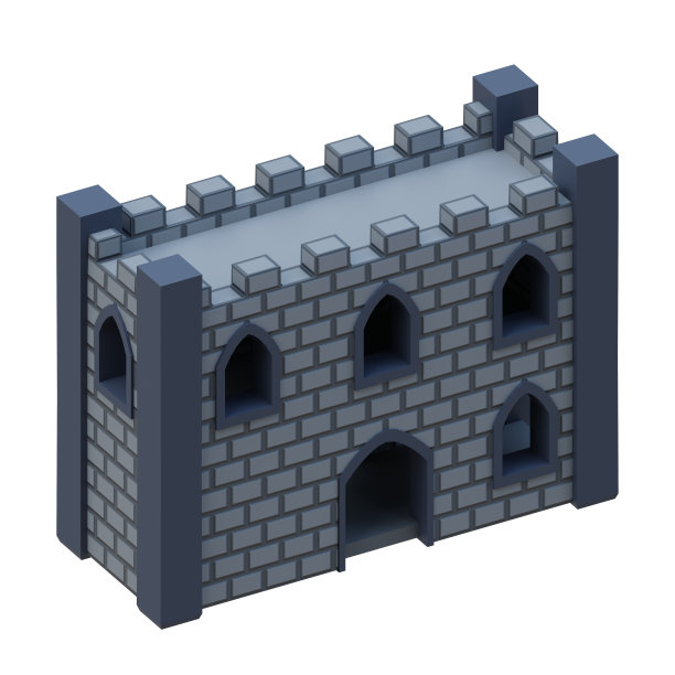 灰砖中世纪建筑等长风格堡垒。3 d渲染。图片下载