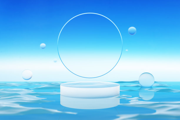 圆讲台冰冷凉鲜雪白。海洋蓝天或极地冰川展台产品展示广告景观冬季台座化妆品护肤雪冻。3 d演示。图片下载