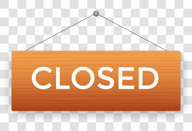 关闭招牌图标。公告横幅、信息标牌、公告栏。木制挂门标志的咖啡馆，餐厅，酒吧或零售商店。矢量图图片下载