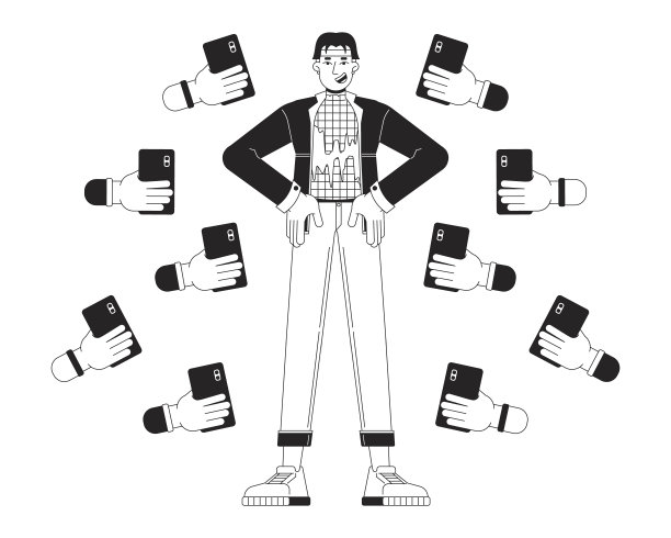 粉丝拍摄的男明星黑白2D插画概念图图片下载