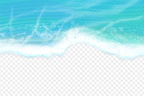 逼真的海浪俯视图。海洋肥皂蓝色波浪下降边界航空背景，透明海岸海洋泡沫自然湖海滩水海岸线旅行的精确矢量插图图片下载