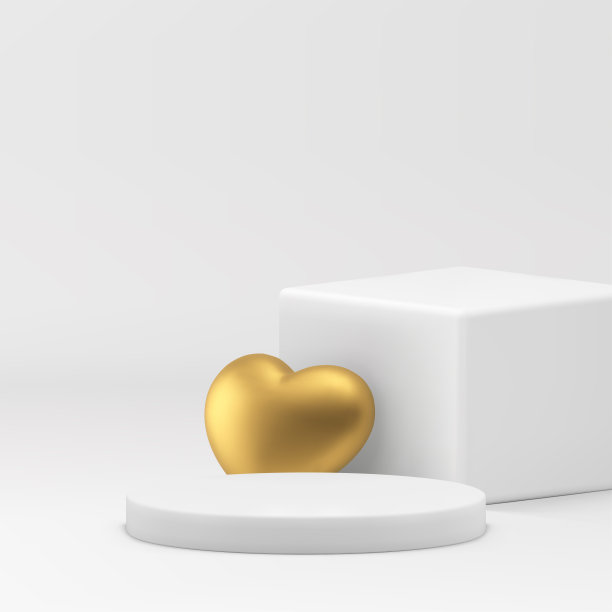 白色几何三维讲台基座与豪华的金色心为产品显示现实的向量图片下载