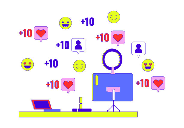 化妆工作室在社交媒体上疯传2D线性插画概念图片下载