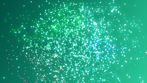 绿色背景上随机落下的白色星星。图片下载