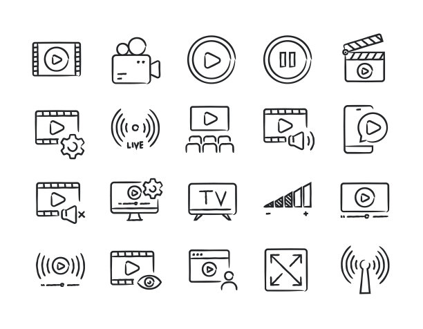 视频多媒体线路图标。可编辑的中风。网站营销设计，logo, app，模板，ui等。矢量插图。图片下载