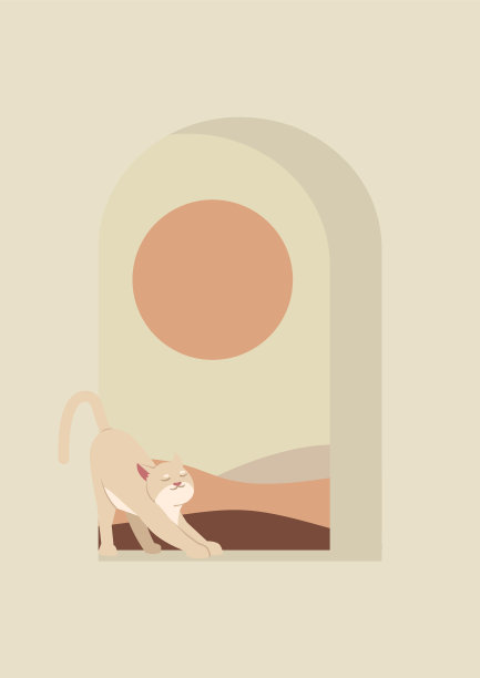 窗外的景色，猫从窗户往外偷看。猫的生活概念，矢量插图。沙漠景观。图片下载